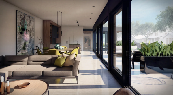 Villa minimalis dengan tata letak lantai terbuka